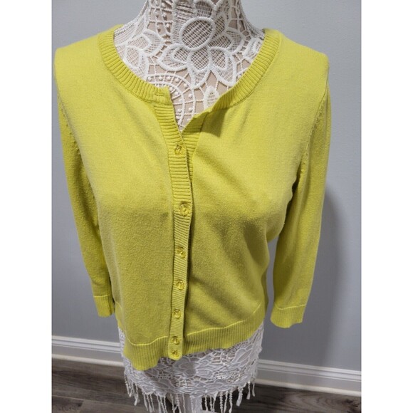 New York & Company Crew Neck Button Sweater Mustard/Yellow Size L (29) - Picture 1 of 4